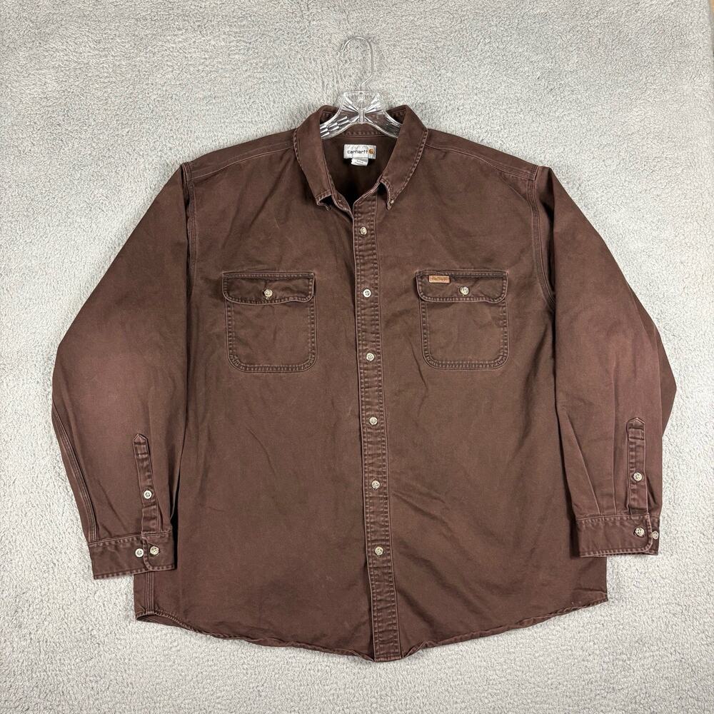Vintage Carhartt Shirt Men’s 2XL Brown Heavy Cotton Chore Work Barn Gorpcore